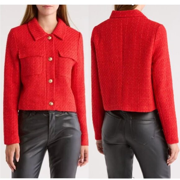 Vigoss NWT Orange/red tweed cropped button front jacket size L - Picture 1 of 12